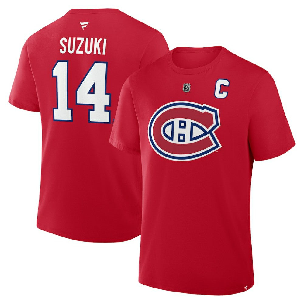 Nick Suzuki Montreal Canadiens Fanatics Authentic Stack Name & Number T-Shirt - Red T-shirts