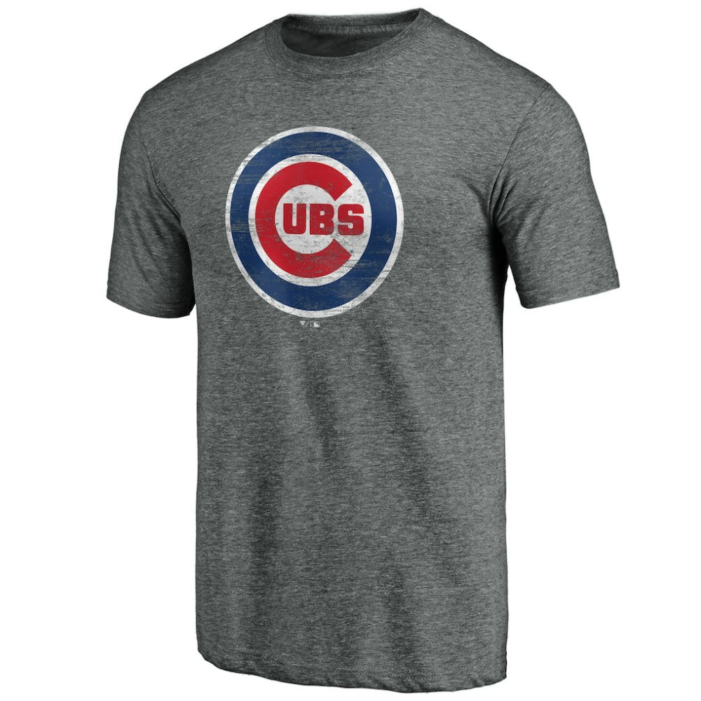 Chicago Cubs Official Logo Tri-Blend T-Shirt Heather Gray