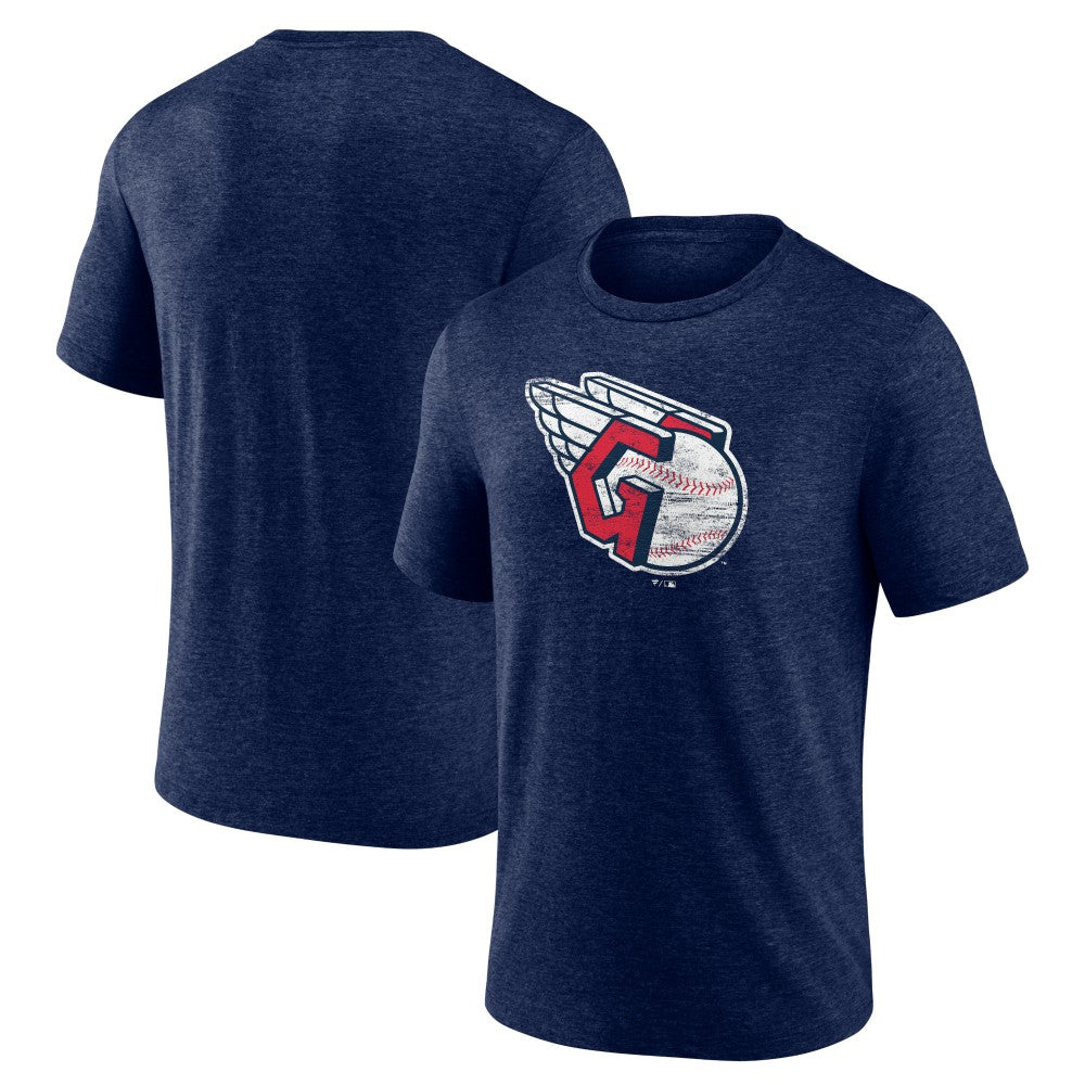 Cleveland Guardians Official Logo Tri-Blend T-Shirt Heather Navy