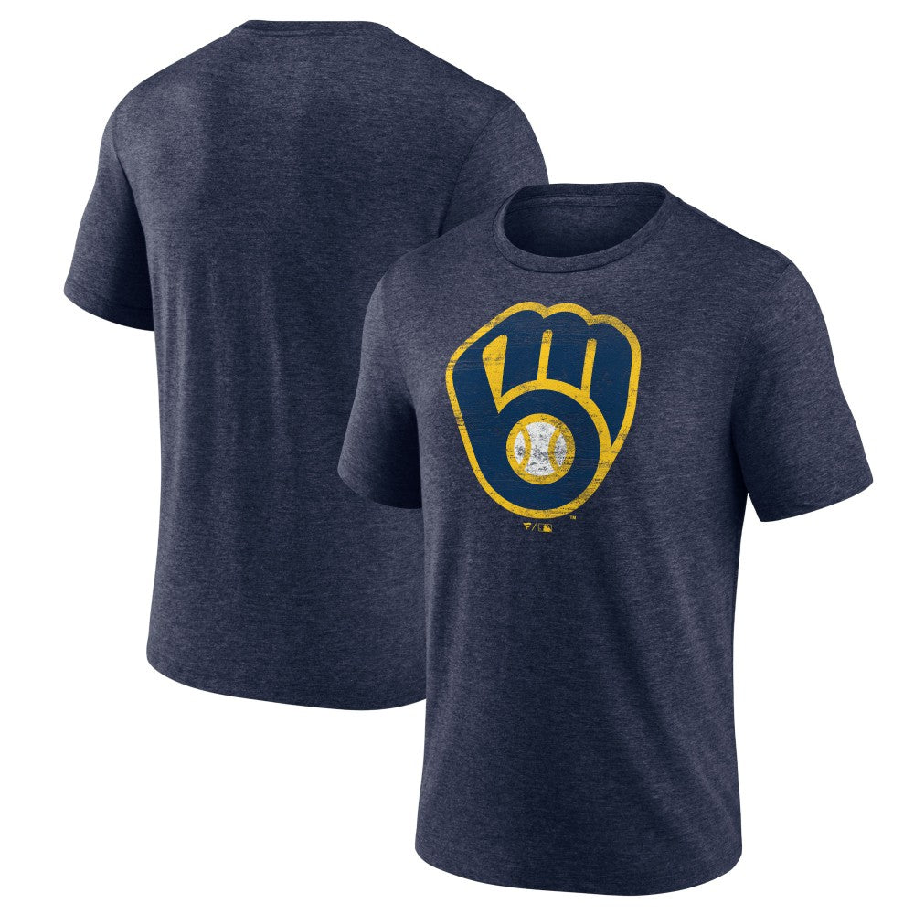 Milwaukee Brewers Official Logo Tri-Blend T-Shirt Heather Navy