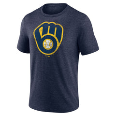 Milwaukee Brewers Official Logo Tri-Blend T-Shirt Heather Navy