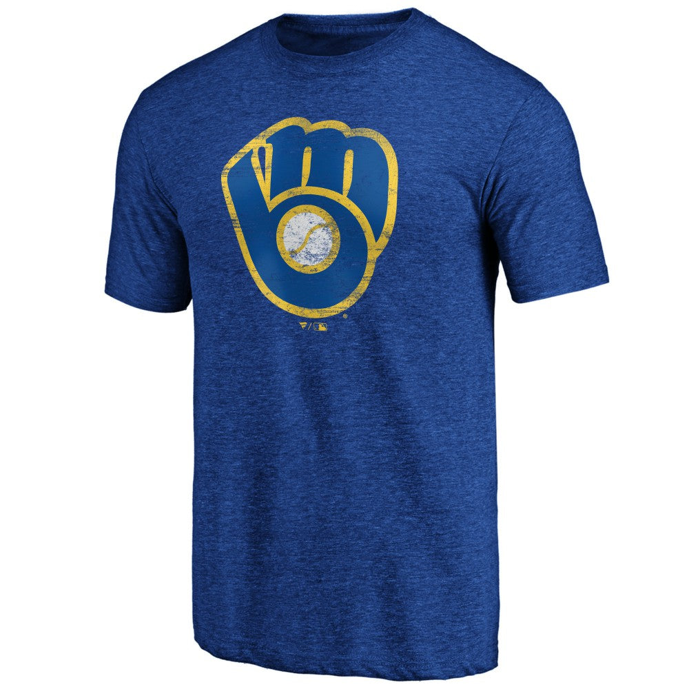 Milwaukee Brewers Official Logo Tri-Blend T-Shirt Heather Royal