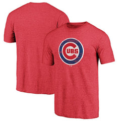 Chicago Cubs Official Logo Tri-Blend T-Shirt Heather Red
