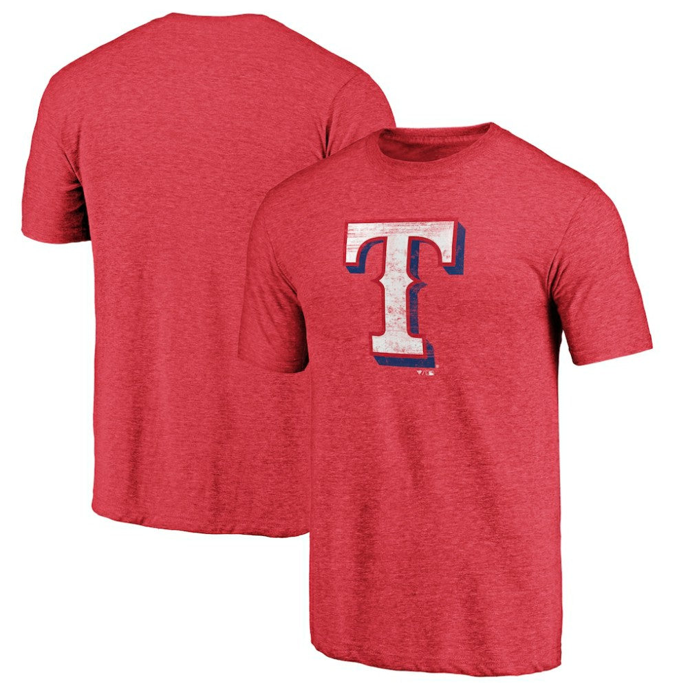 Texas Rangers Official Logo Tri-Blend T-Shirt Heather Red
