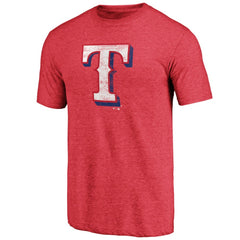Texas Rangers Official Logo Tri-Blend T-Shirt Heather Red