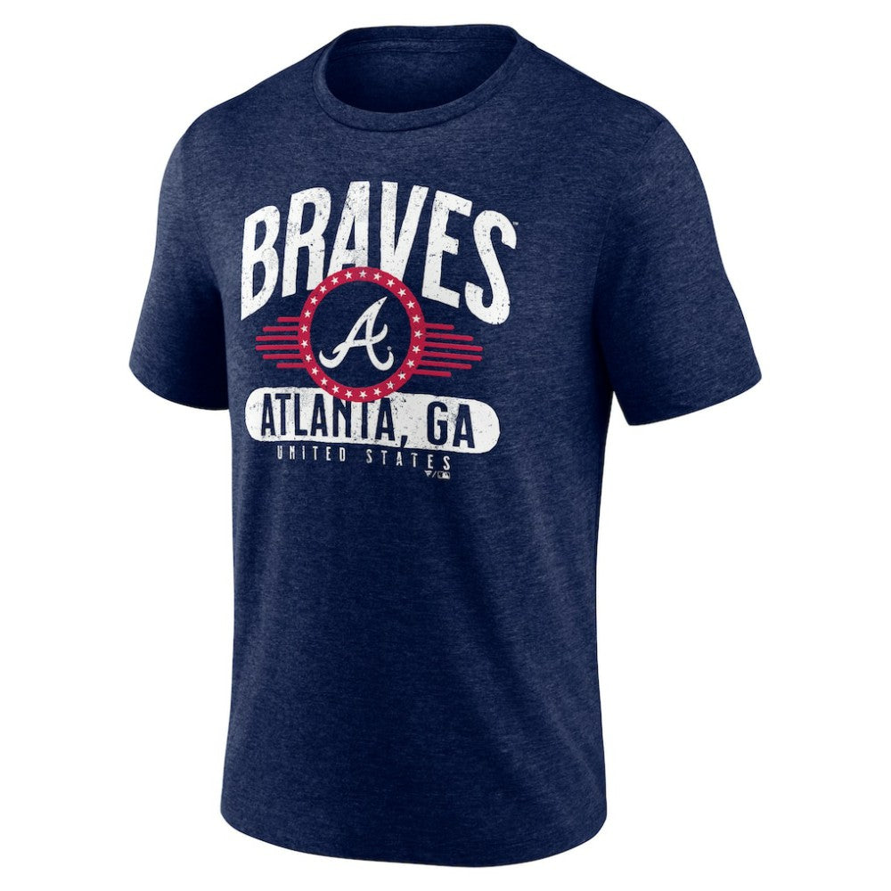 Atlanta Braves Badge of Honor Tri-Blend T-Shirt Heather Navy