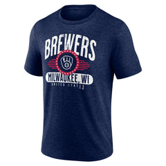 Milwaukee Brewers Badge of Honor Tri-Blend T-Shirt Heather Navy