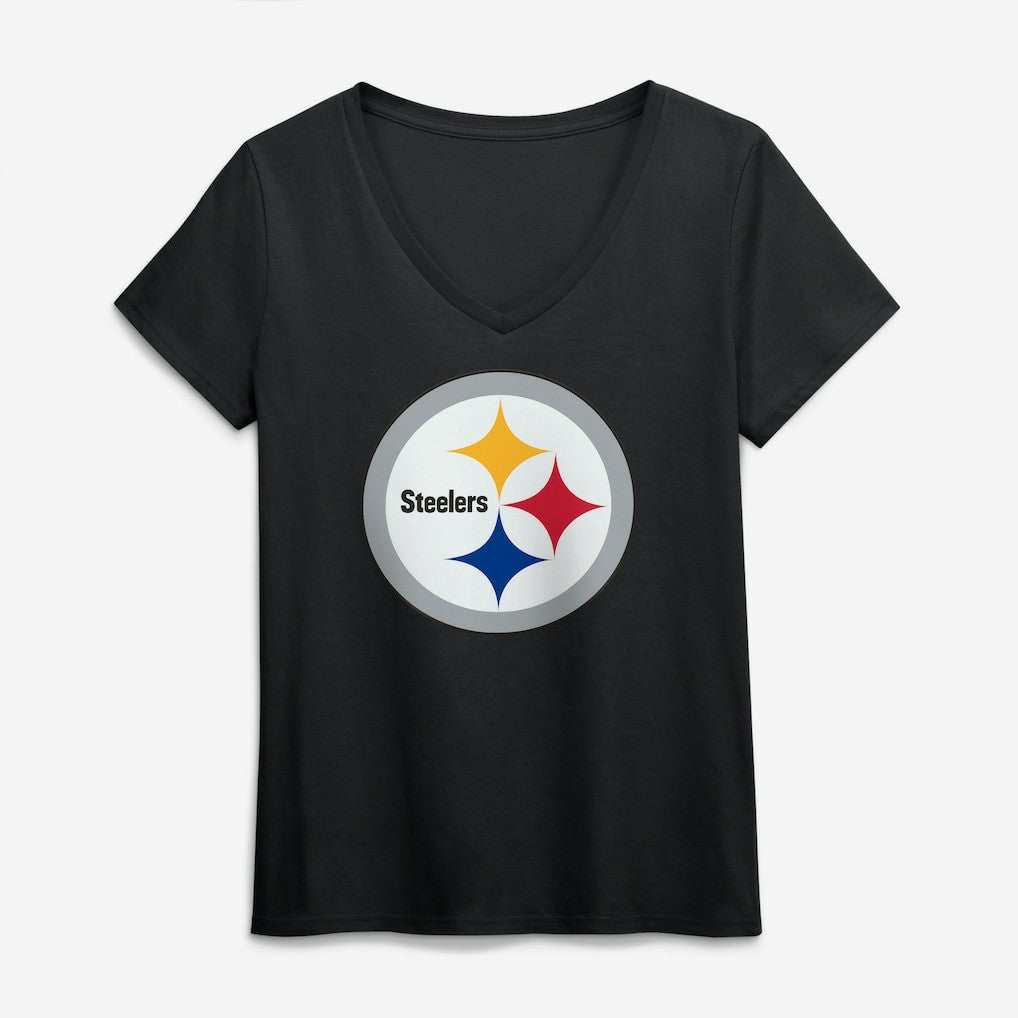 Pittsburgh Steelers Logo Athletic Women's Primary Logo V-Neck T-Shirt - Black cheap