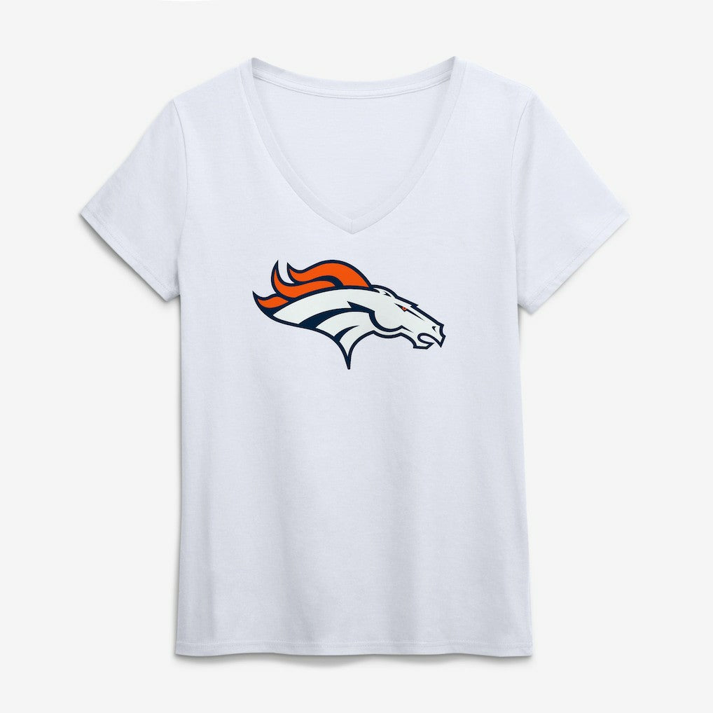 Denver Broncos Logo Athletic Women's Primary Logo V-Neck T-Shirt - White cheap