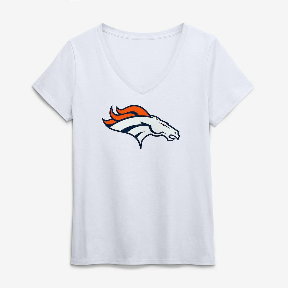 Denver Broncos Logo Athletic Women's Primary Logo V-Neck T-Shirt - White cheap