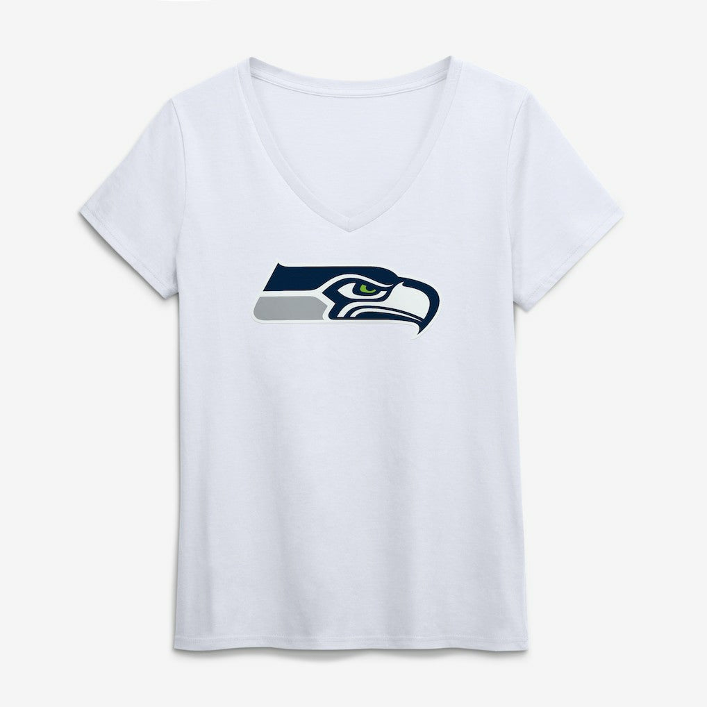 Seattle Seahawks Logo Athletic Women's Primary Logo V-Neck T-Shirt - White sale