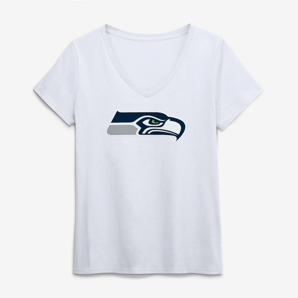 Seattle Seahawks Logo Athletic Women's Primary Logo V-Neck T-Shirt - White sale