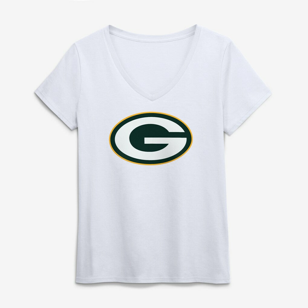 Green Bay Packers Logo Athletic Women's Primary Logo V-Neck T-Shirt - White sale