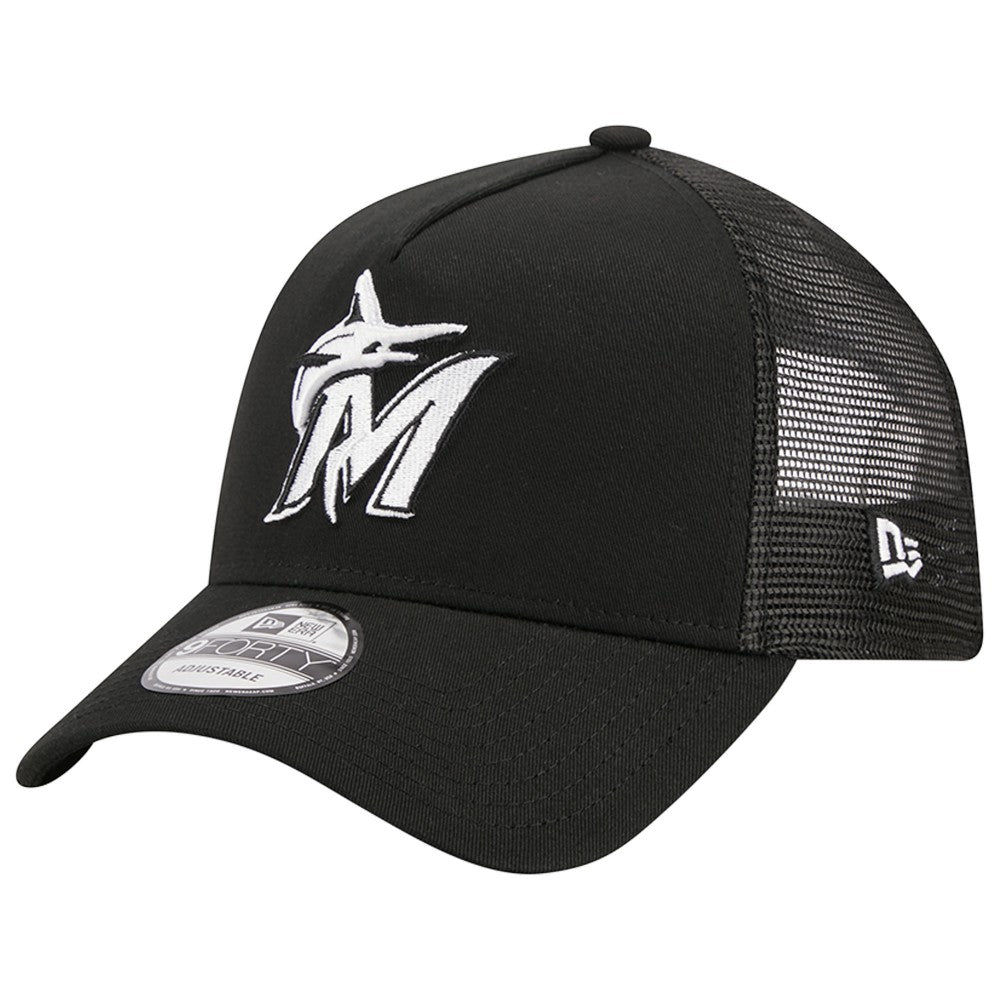 Miami Marlins A-Frame 9FORTY Trucker Adjustable Hat Black