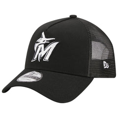 Miami Marlins A-Frame 9FORTY Trucker Adjustable Hat Black