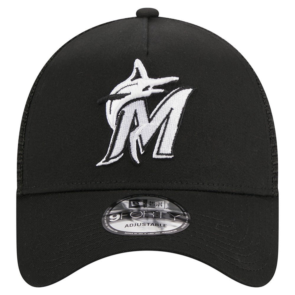 Miami Marlins A-Frame 9FORTY Trucker Adjustable Hat Black