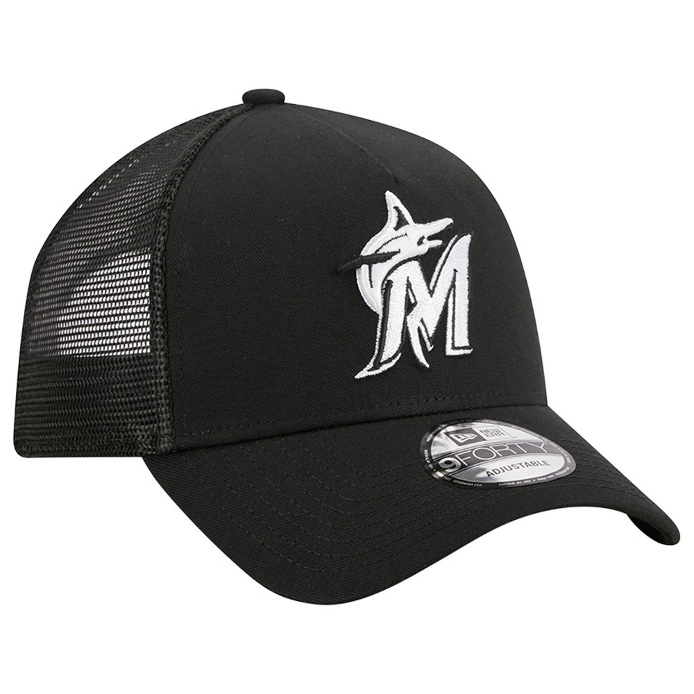 Miami Marlins A-Frame 9FORTY Trucker Adjustable Hat Black