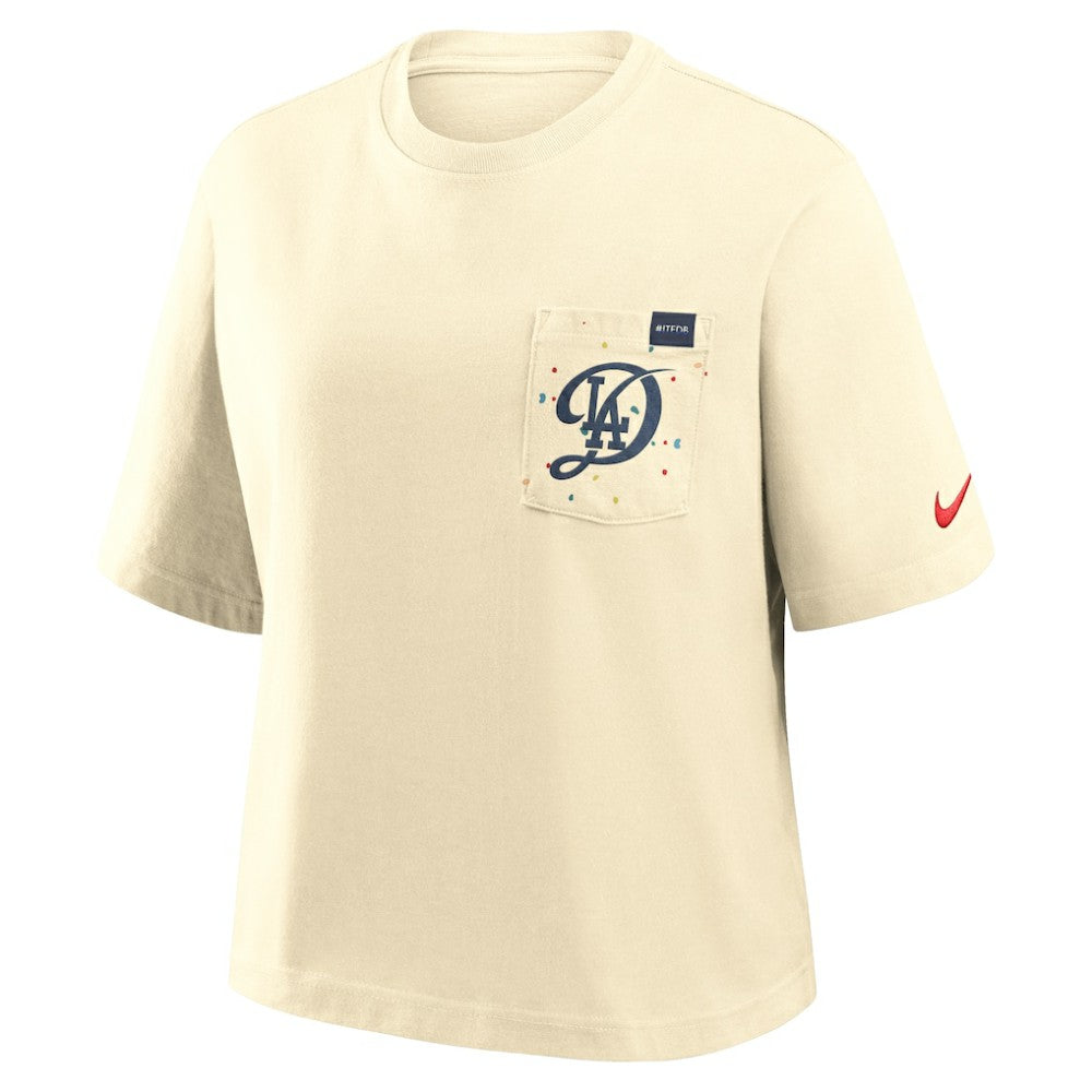 Los Angeles Dodgers Women's City Connect Pocket Boxy T-Shirt Cream