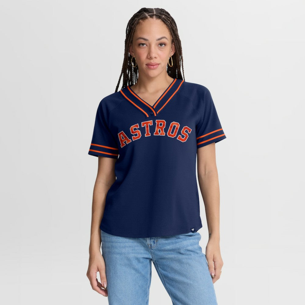 Houston Astros Women's Diva Race Ahead Raglan V-Neck T-Shirt Navy