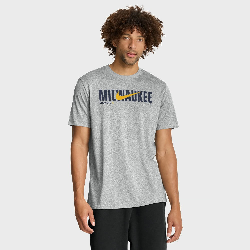 Milwaukee Brewers Swoosh Legend Dri-FIT T-Shirt Heather Gray