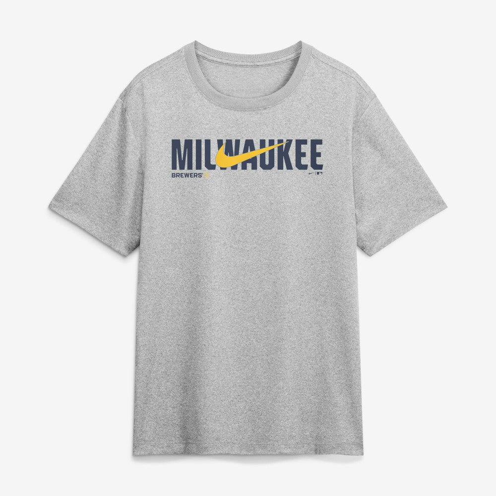 Milwaukee Brewers Swoosh Legend Dri-FIT T-Shirt Heather Gray