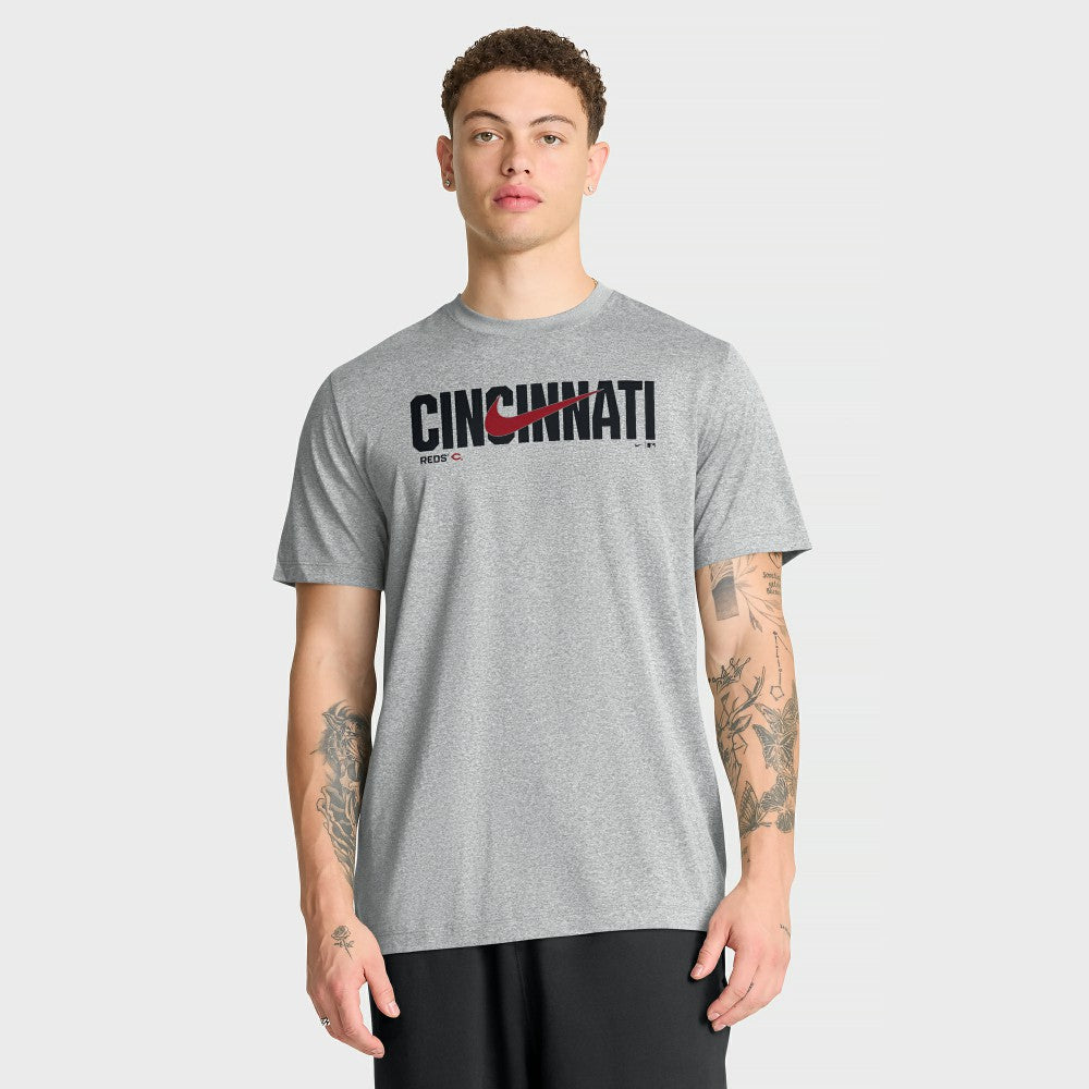 Cincinnati Reds Swoosh Legend Dri-FIT T-Shirt Heather Gray