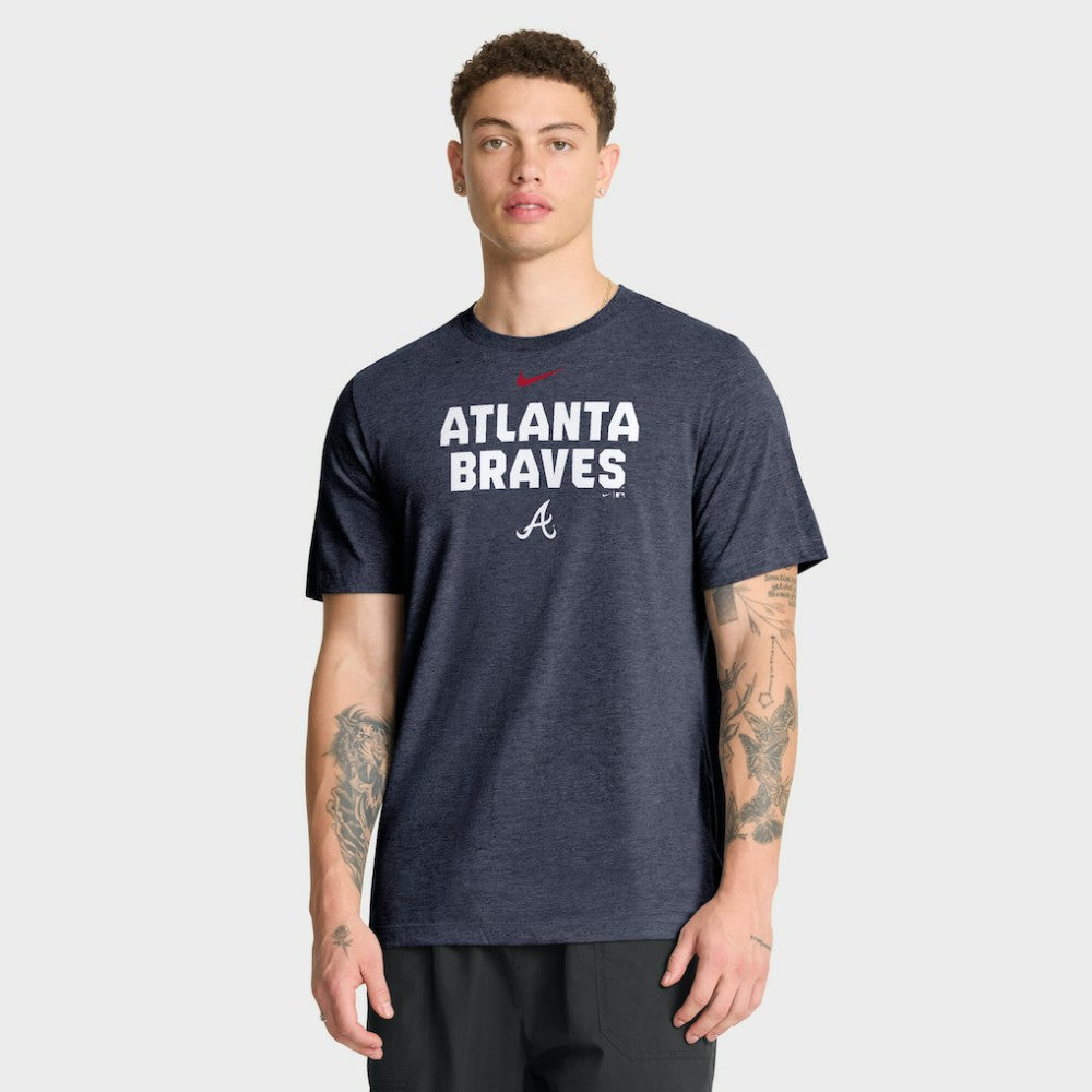 Atlanta Braves Stacked Tri-Blend T-Shirt Heather Navy