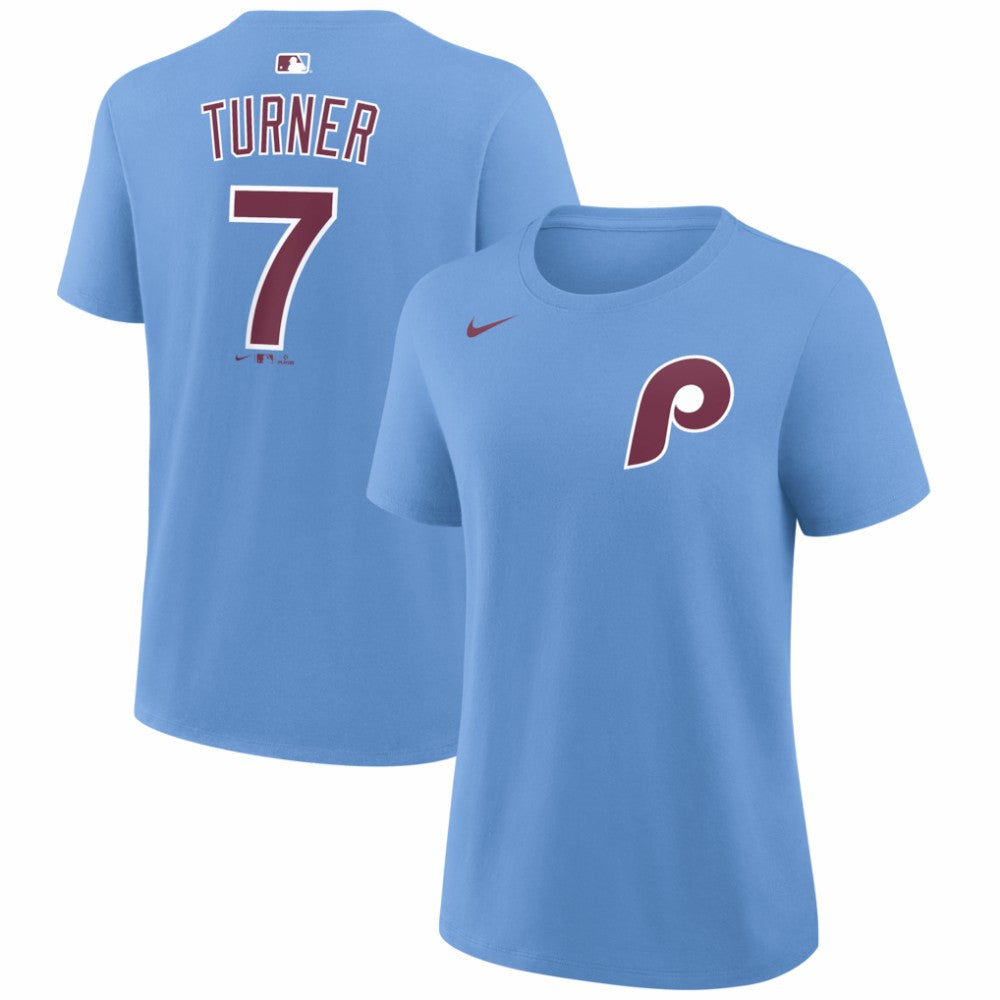 Trea Turner Philadelphia Phillies Women's Name & Number T-Shirt Light Blue