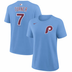 Trea Turner Philadelphia Phillies Women's Name & Number T-Shirt Light Blue