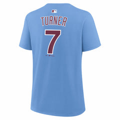 Trea Turner Philadelphia Phillies Women's Name & Number T-Shirt Light Blue