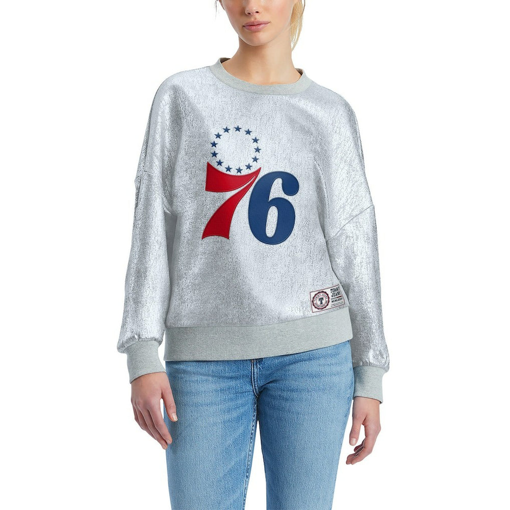 Philadelphia 76ers Tommy Jeans Women's Tracy Pullover Sweatshirt - Silver discount