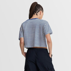 Seattle Mariners Women's Cooperstown Collection Striped Cropped T-Shirt Royal/Cream
