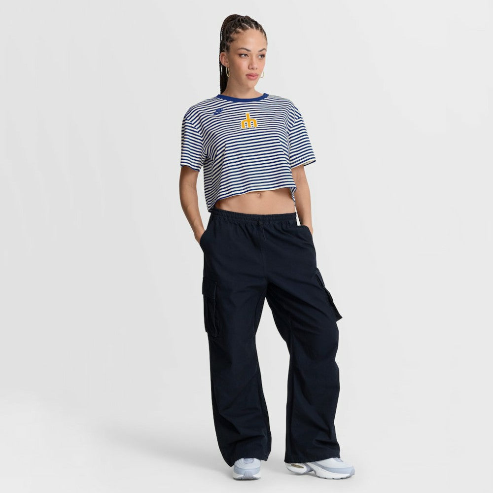 Seattle Mariners Women's Cooperstown Collection Striped Cropped T-Shirt Royal/Cream
