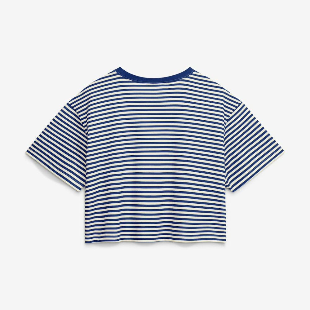 Seattle Mariners Women's Cooperstown Collection Striped Cropped T-Shirt Royal/Cream