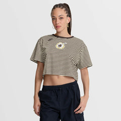 San Diego Padres Women's Cooperstown Collection Striped Cropped T-Shirt Brown/Cream