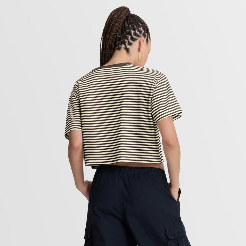 San Diego Padres Women's Cooperstown Collection Striped Cropped T-Shirt Brown/Cream