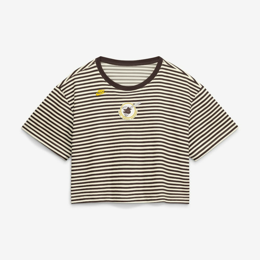 San Diego Padres Women's Cooperstown Collection Striped Cropped T-Shirt Brown/Cream