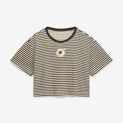 San Diego Padres Women's Cooperstown Collection Striped Cropped T-Shirt Brown/Cream