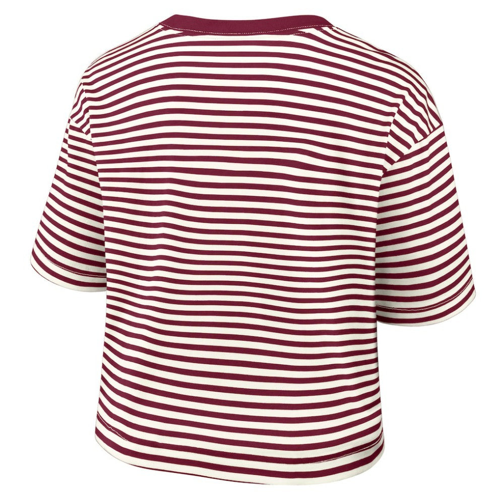 Philadelphia Phillies Women's Cooperstown Collection Striped Cropped T-Shirt Burgundy/Cream