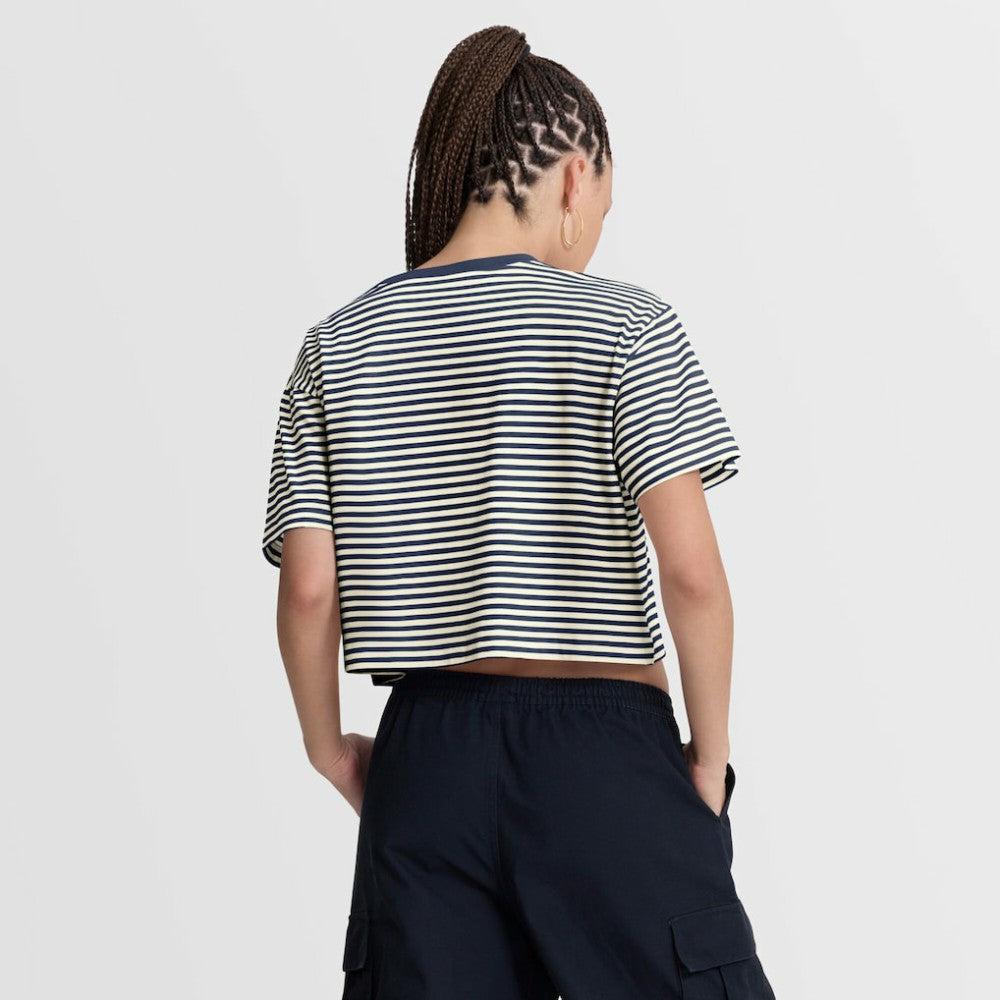 Houston Astros Women's Cooperstown Collection Striped Cropped T-Shirt Navy/Cream