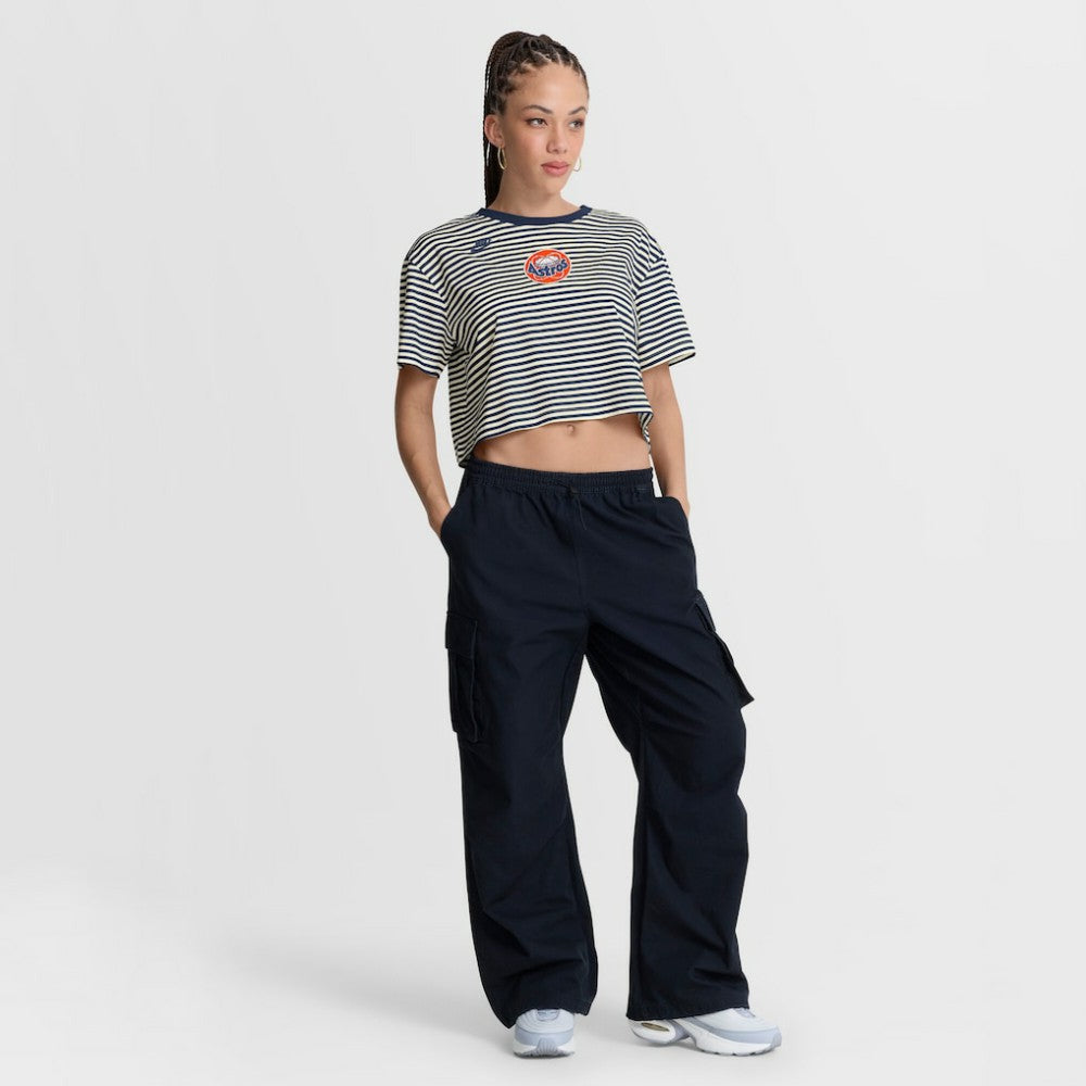 Houston Astros Women's Cooperstown Collection Striped Cropped T-Shirt Navy/Cream