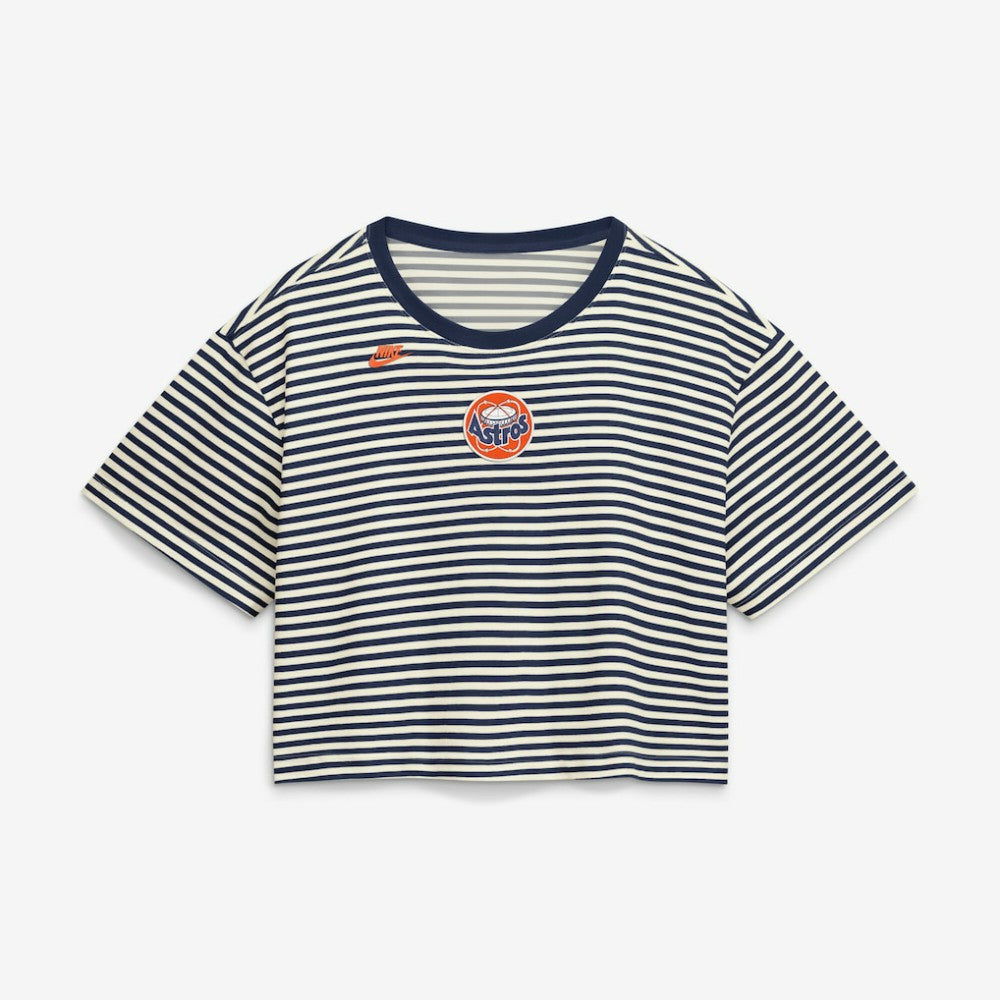 Houston Astros Women's Cooperstown Collection Striped Cropped T-Shirt Navy/Cream
