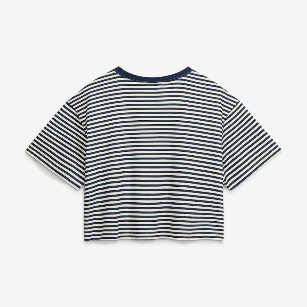 Houston Astros Women's Cooperstown Collection Striped Cropped T-Shirt Navy/Cream