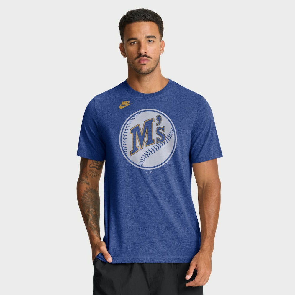 Seattle Mariners Cooperstown Logo Tri-Blend T-Shirt Heather Royal