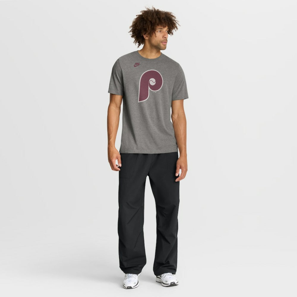 Philadelphia Phillies Cooperstown Logo Tri-Blend T-Shirt Heather Charcoal