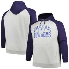 Dallas Cowboys Profile Big & Tall Favorite Arch Throwback Raglan Pullover Hoodie - Heather Gray/Navy for sale