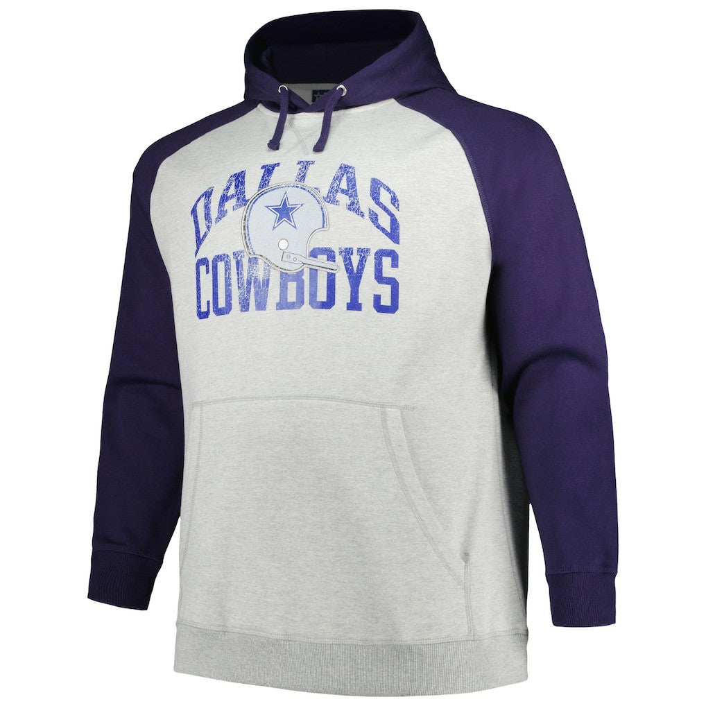 Dallas Cowboys Profile Big & Tall Favorite Arch Throwback Raglan Pullover Hoodie - Heather Gray/Navy for sale