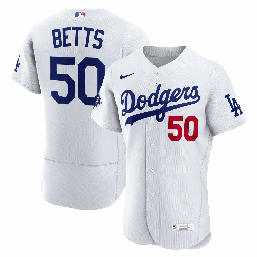 Mookie Betts Los Angeles Dodgers Home Authentic Sponsor Patch Jersey White
