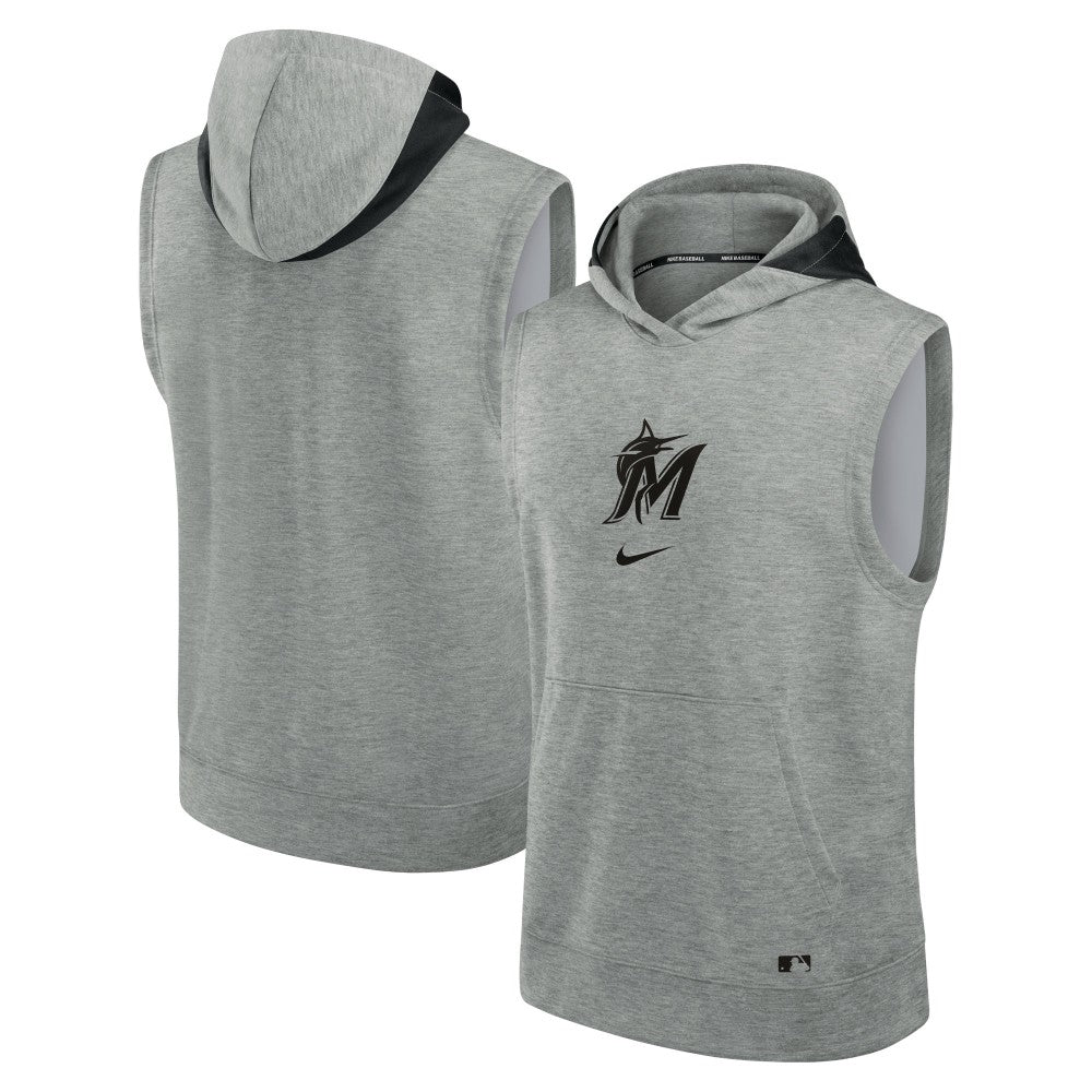 Miami Marlins Authentic Collection Early Work Dri-FIT Sleeveless Hoodie Heather Gray