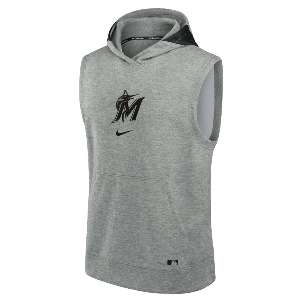 Miami Marlins Authentic Collection Early Work Dri-FIT Sleeveless Hoodie Heather Gray